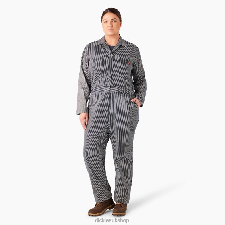 Plus Long Sleeve Hickory Stripe Overalls Women Dickies Regular 88T841951 Work Apparel