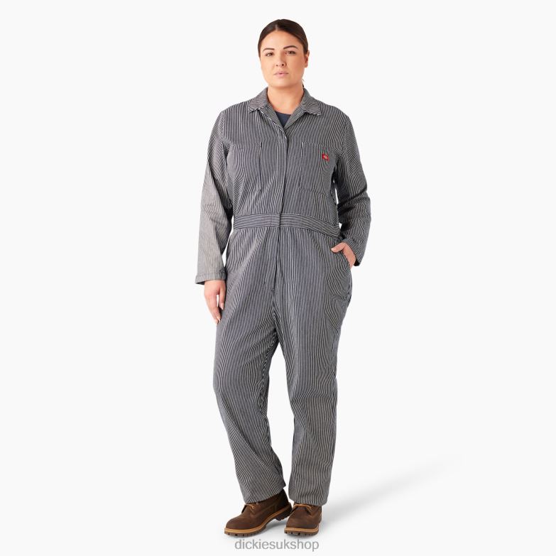 Plus Long Sleeve Hickory Stripe Overalls Women Dickies Regular 88T841951 Work Apparel