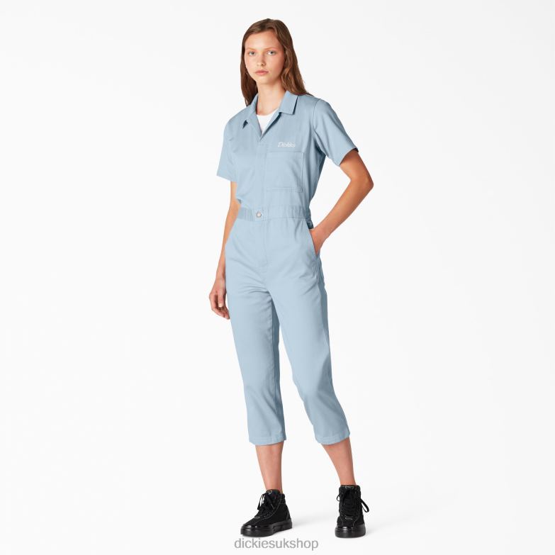 Reworked Cropped Coveralls Women Dickies Stonewashed Fog Blue (SGF) 88T841944 Work Apparel