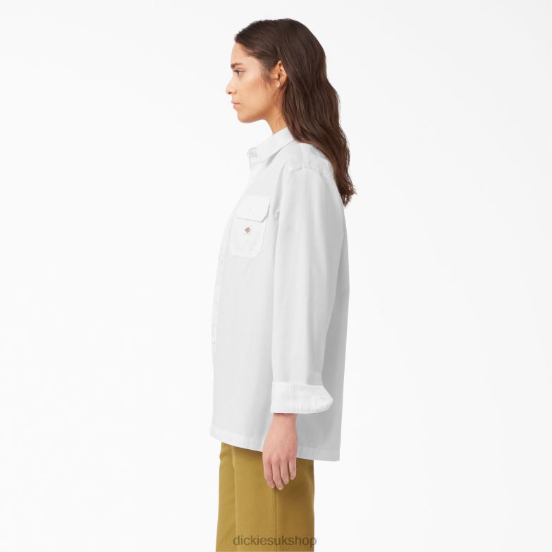 Relaxed Fit Long Sleeve Work Shirt Women Dickies White (WH) 88T842009 Work Apparel