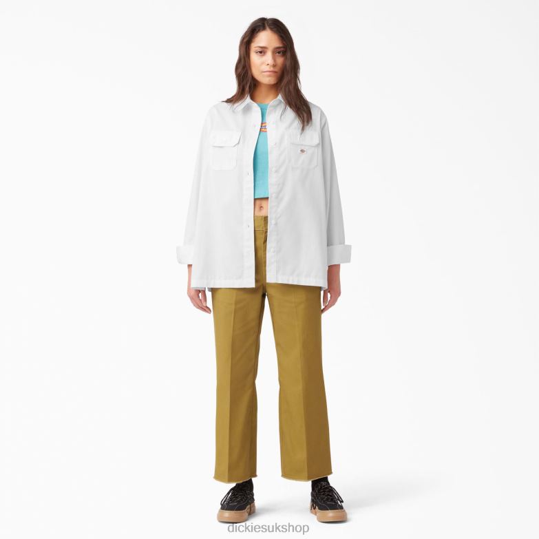 Relaxed Fit Long Sleeve Work Shirt Women Dickies White (WH) 88T842009 Work Apparel