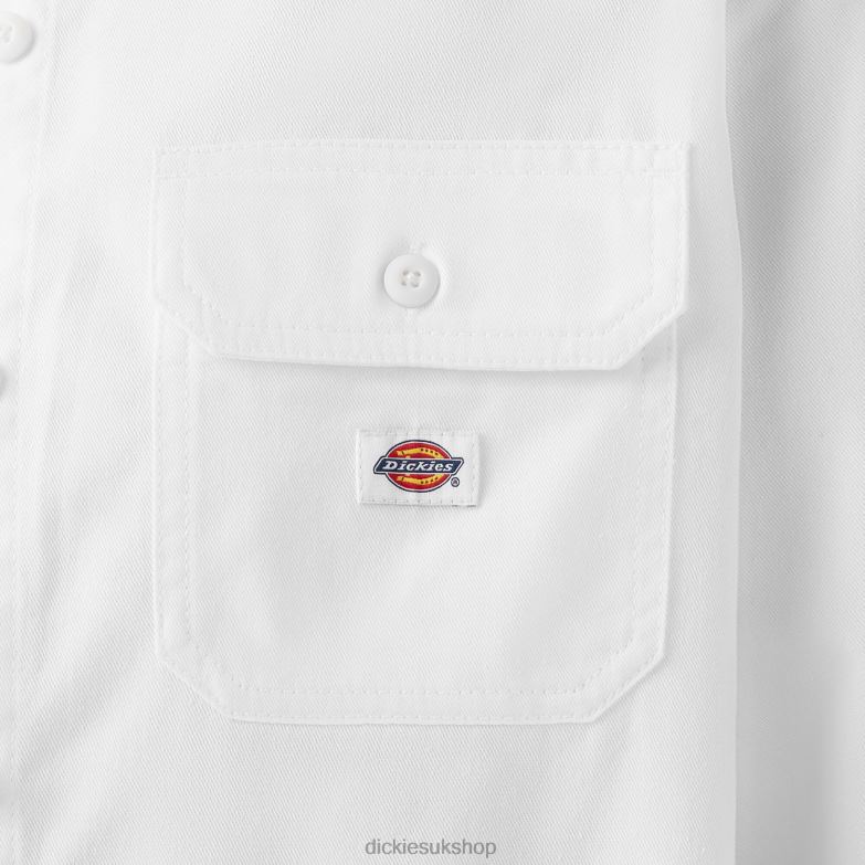 Relaxed Fit Long Sleeve Work Shirt Women Dickies White (WH) 88T842009 Work Apparel