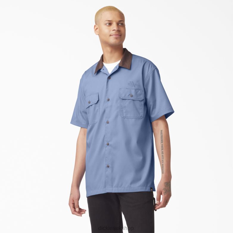 Vincent Alvarez Block Collar Work Shirt Men Dickies Gulf Blue (GB) 88T84757 Work Apparel