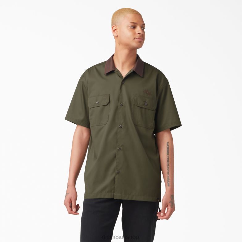 Vincent Alvarez Block Collar Work Shirt Men Dickies Military Green (ML) 88T84758 Work Apparel