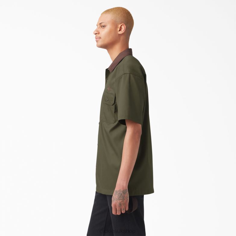 Vincent Alvarez Block Collar Work Shirt Men Dickies Military Green (ML) 88T84758 Work Apparel