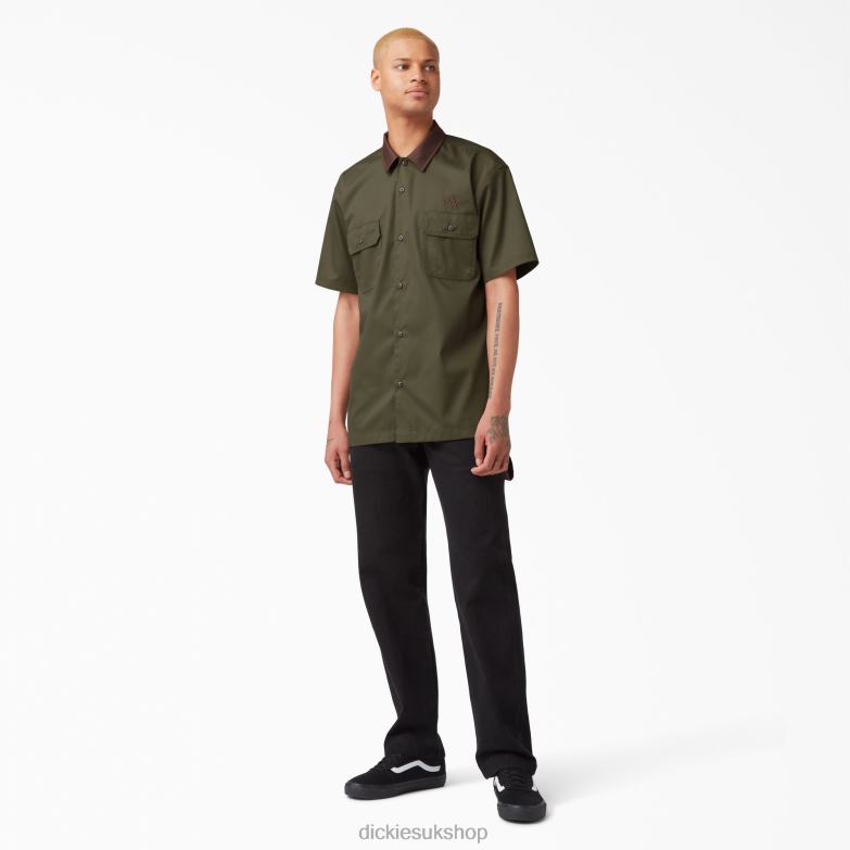 Vincent Alvarez Block Collar Work Shirt Men Dickies Military Green (ML) 88T84758 Work Apparel
