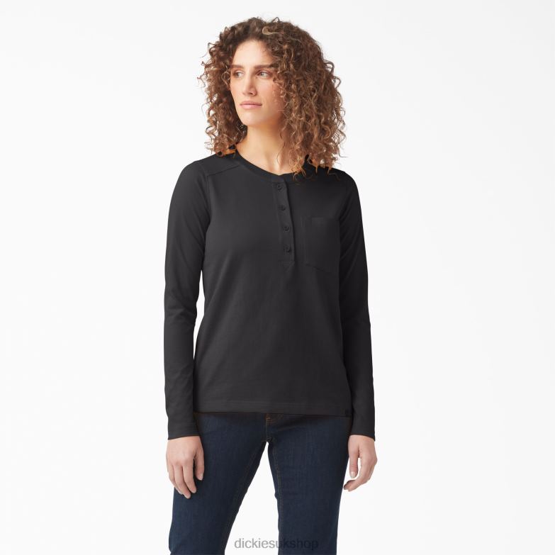 Heavyweight Henley Women Dickies Black (KBK) 88T842198 Work Apparel