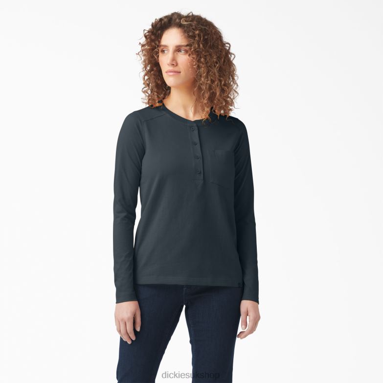 Heavyweight Henley Women Dickies Forest Heather (F1H) 88T842197 Work Apparel