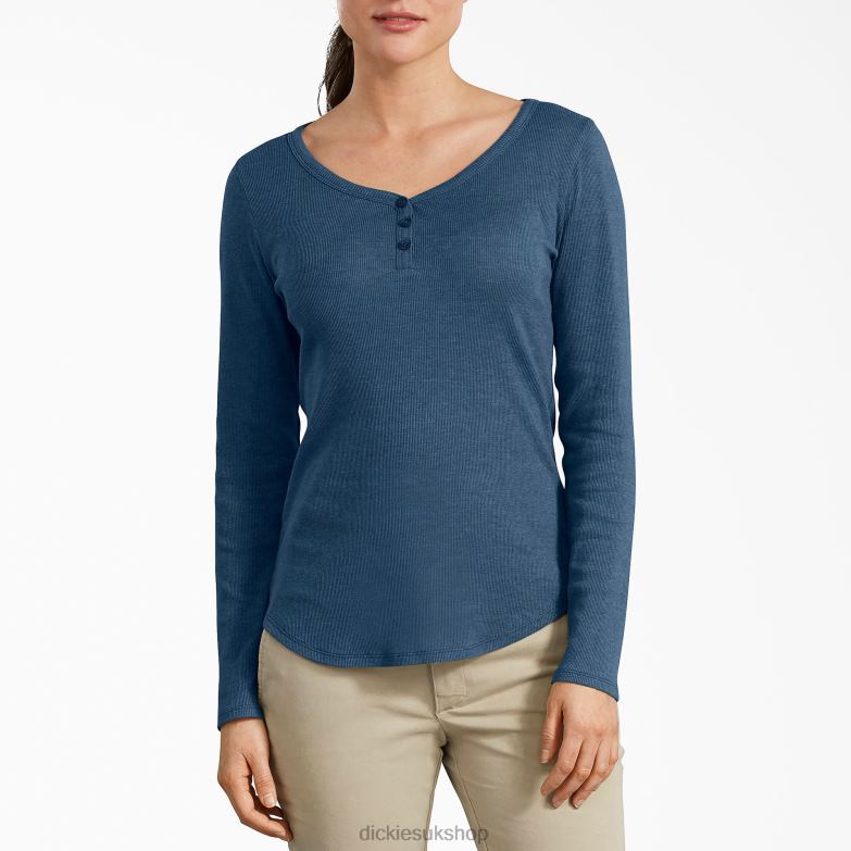 Henley Long Sleeve Shirt Women Dickies Dark Denim Blue (DMD) 88T842120 Work Apparel