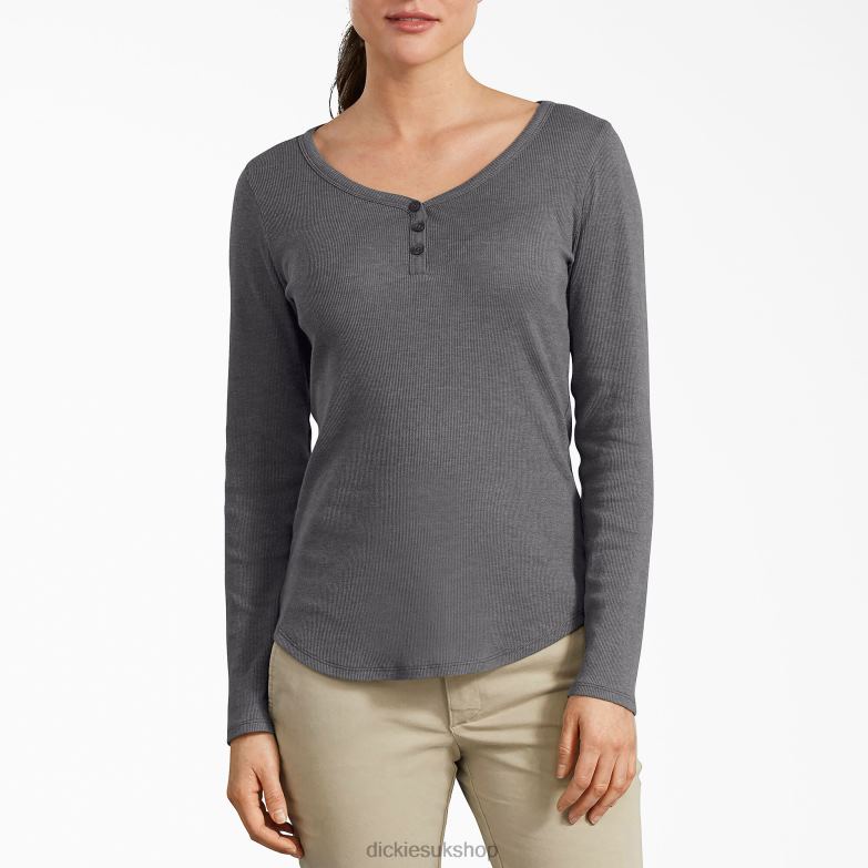 Henley Long Sleeve Shirt Women Dickies Graphite Gray (GAD) 88T842121 Work Apparel