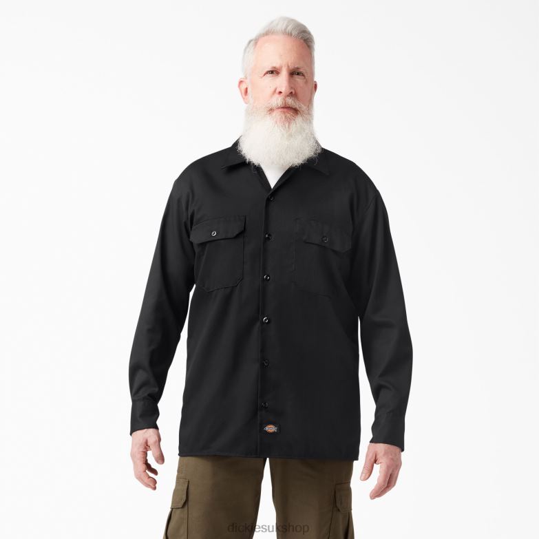 Long Sleeve Work Shirt Men Dickies Black (BK) 88T84557 Work Apparel