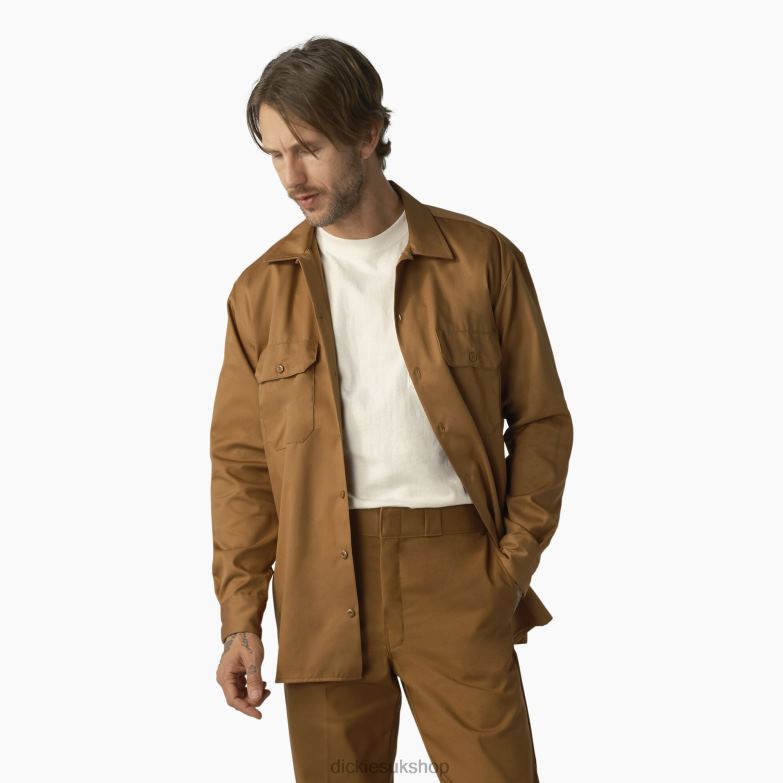 Long Sleeve Work Shirt Men Dickies Brown Duck (WSD) 88T84569 Work Apparel