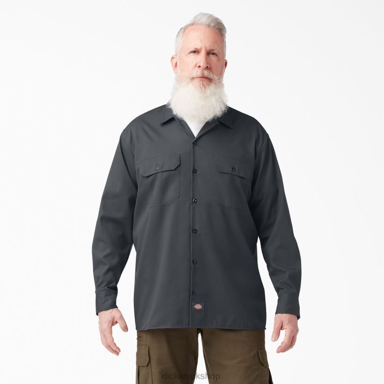 Long Sleeve Work Shirt Men Dickies Charcoal Gray (CH) 88T84558 Work Apparel
