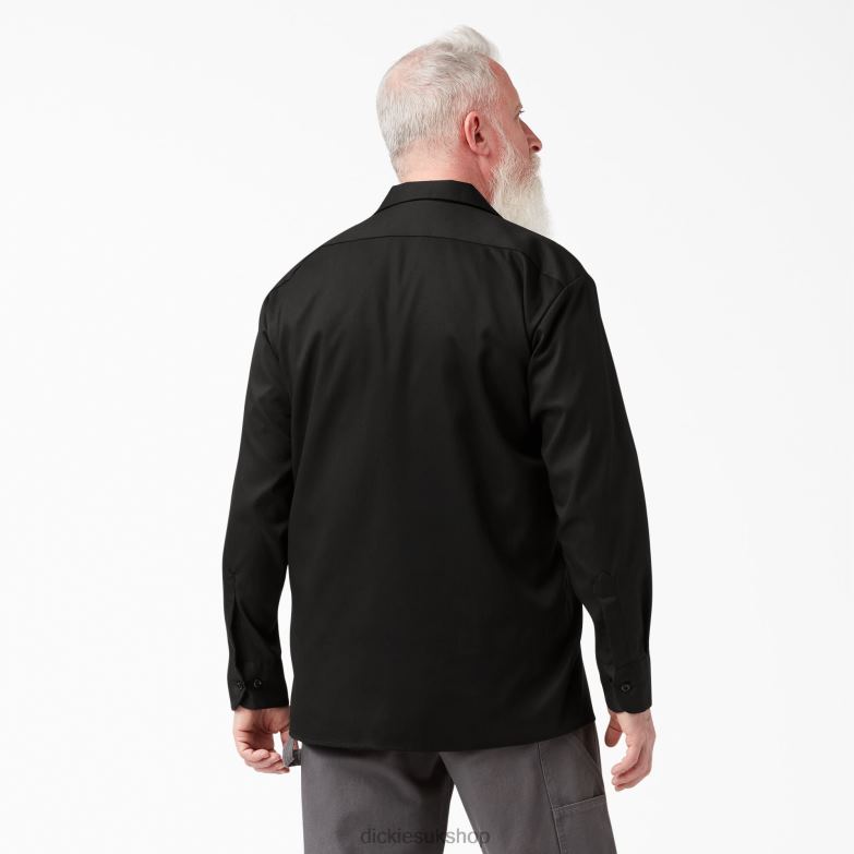 Relaxed Fit Long Sleeve Work Shirt Men Dickies Black (BK) 88T84640 Work Apparel