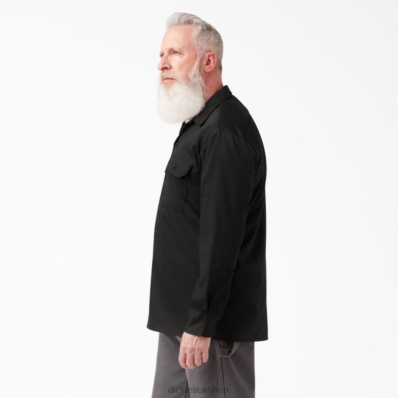 Relaxed Fit Long Sleeve Work Shirt Men Dickies Black (BK) 88T84640 Work Apparel
