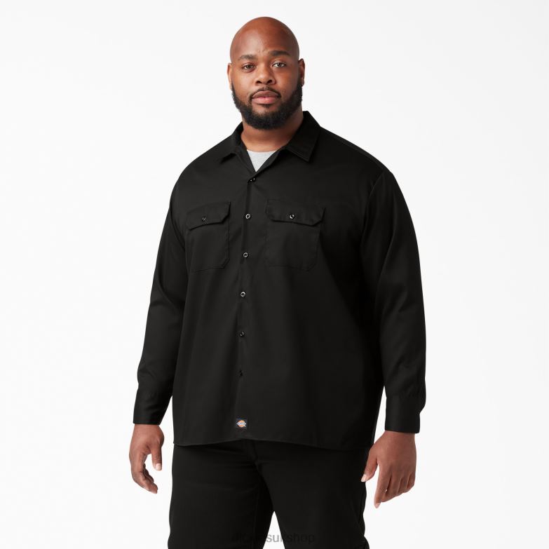 Relaxed Fit Long Sleeve Work Shirt Men Dickies Black (BK) 88T84640 Work Apparel