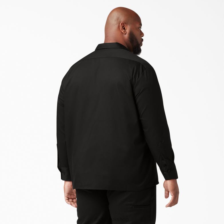 Relaxed Fit Long Sleeve Work Shirt Men Dickies Black (BK) 88T84640 Work Apparel