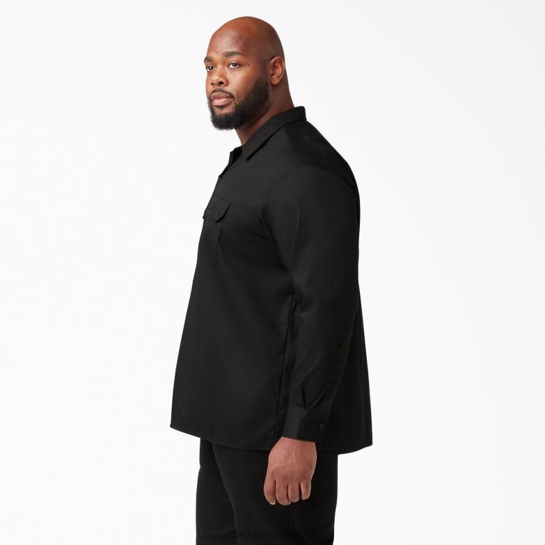 Relaxed Fit Long Sleeve Work Shirt Men Dickies Black (BK) 88T84640 Work Apparel
