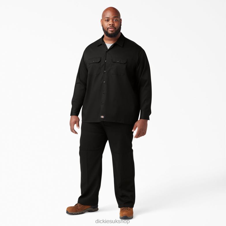 Relaxed Fit Long Sleeve Work Shirt Men Dickies Black (BK) 88T84640 Work Apparel