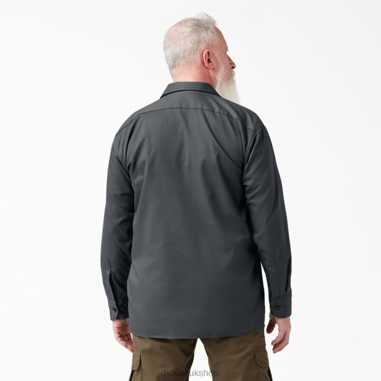 Relaxed Fit Long Sleeve Work Shirt Men Dickies Charcoal Gray (CH) 88T84641 Work Apparel