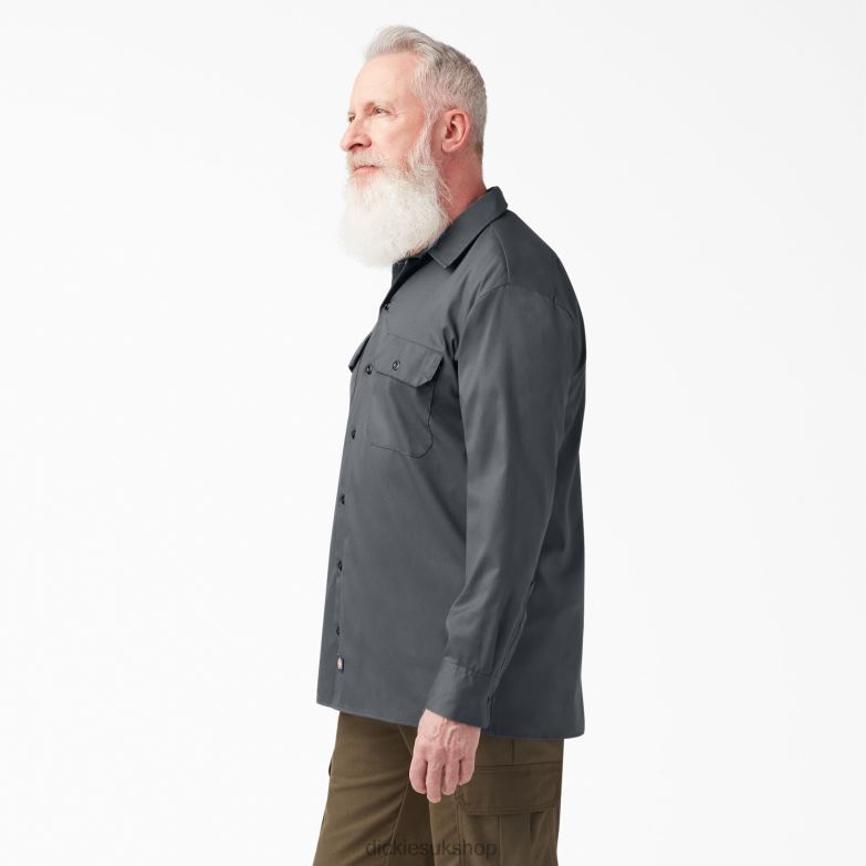 Relaxed Fit Long Sleeve Work Shirt Men Dickies Charcoal Gray (CH) 88T84641 Work Apparel