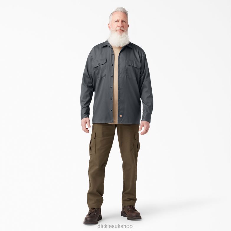 Relaxed Fit Long Sleeve Work Shirt Men Dickies Charcoal Gray (CH) 88T84641 Work Apparel