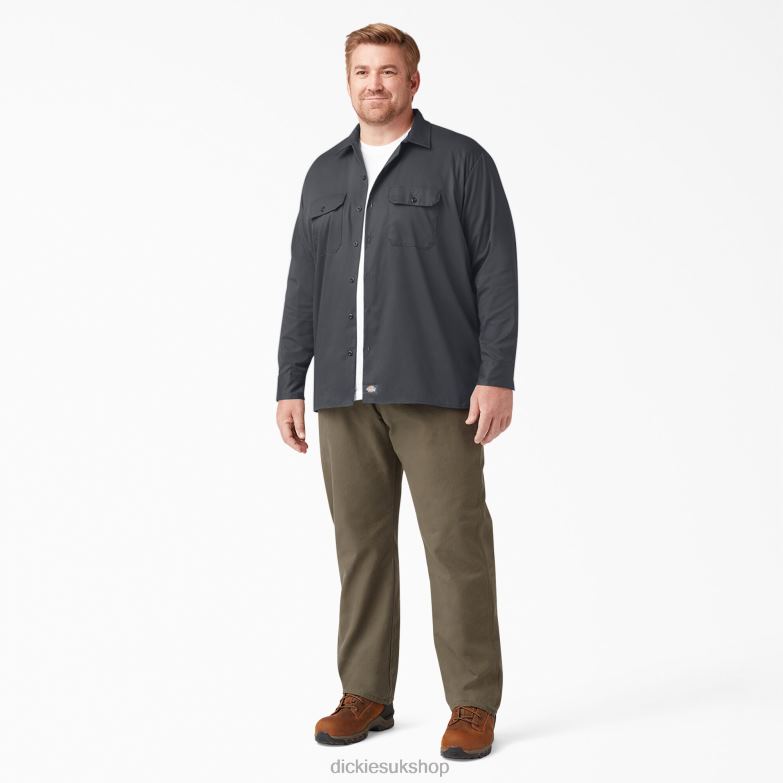 Relaxed Fit Long Sleeve Work Shirt Men Dickies Charcoal Gray (CH) 88T84641 Work Apparel