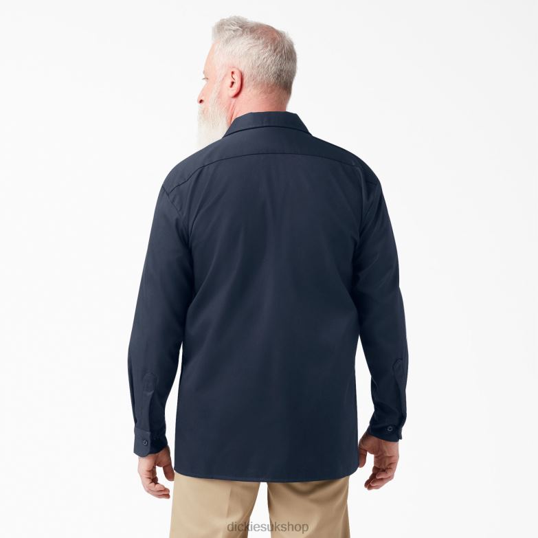 Relaxed Fit Long Sleeve Work Shirt Men Dickies Dark Navy (DN) 88T84642 Work Apparel