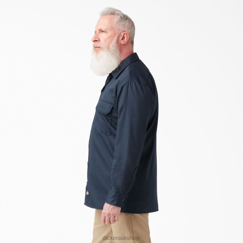 Relaxed Fit Long Sleeve Work Shirt Men Dickies Dark Navy (DN) 88T84642 Work Apparel