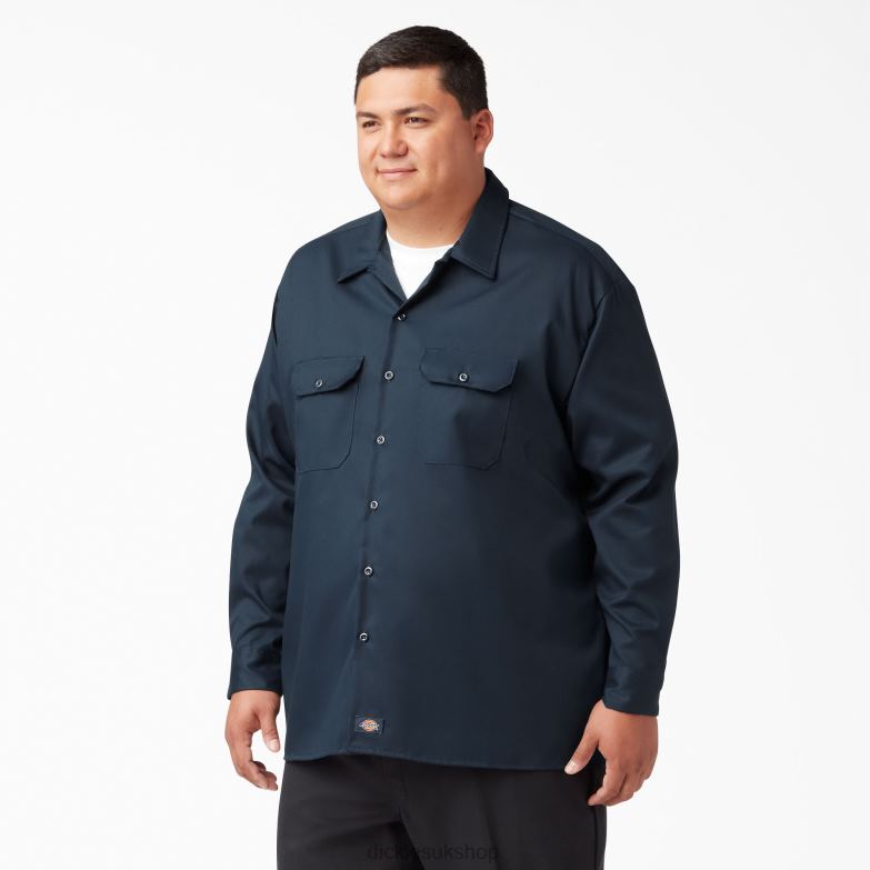 Relaxed Fit Long Sleeve Work Shirt Men Dickies Dark Navy (DN) 88T84642 Work Apparel
