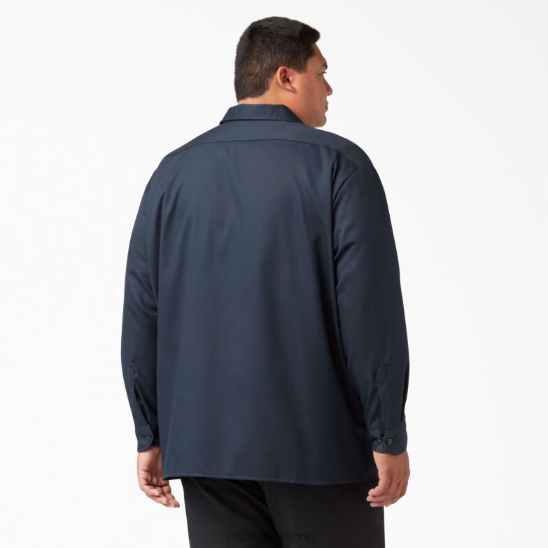 Relaxed Fit Long Sleeve Work Shirt Men Dickies Dark Navy (DN) 88T84642 Work Apparel
