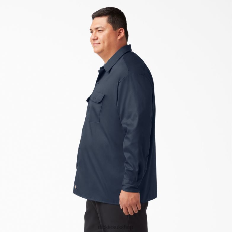 Relaxed Fit Long Sleeve Work Shirt Men Dickies Dark Navy (DN) 88T84642 Work Apparel