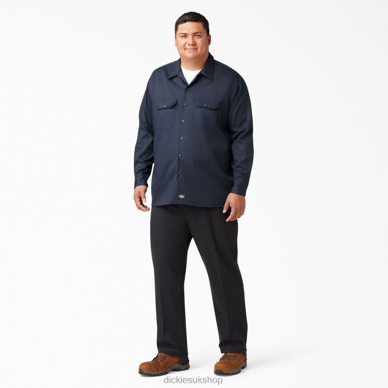 Relaxed Fit Long Sleeve Work Shirt Men Dickies Dark Navy (DN) 88T84642 Work Apparel