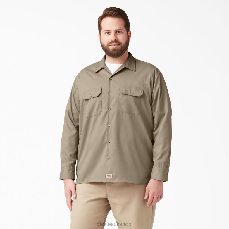 Relaxed Fit Long Sleeve Work Shirt Men Dickies Desert Sand (DS) 88T84643 Work Apparel