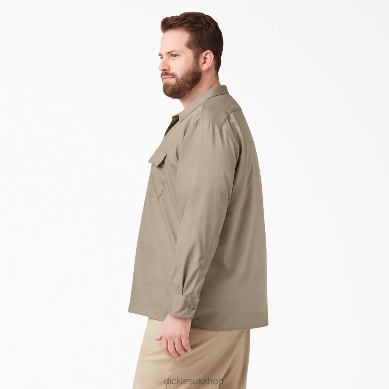 Relaxed Fit Long Sleeve Work Shirt Men Dickies Desert Sand (DS) 88T84643 Work Apparel