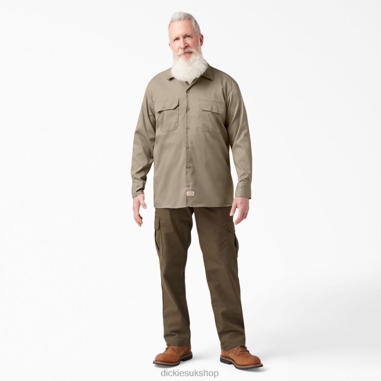 Relaxed Fit Long Sleeve Work Shirt Men Dickies Desert Sand (DS) 88T84643 Work Apparel