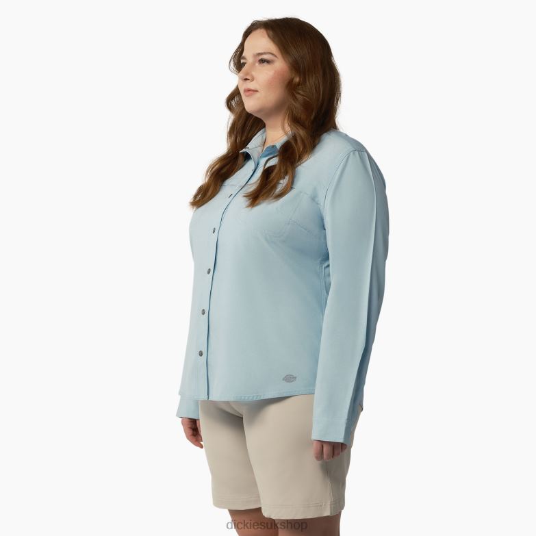 Plus Cooling Roll-Tab Work Shirt Women Dickies Clear Blue (EUD) 88T841684 Work Apparel