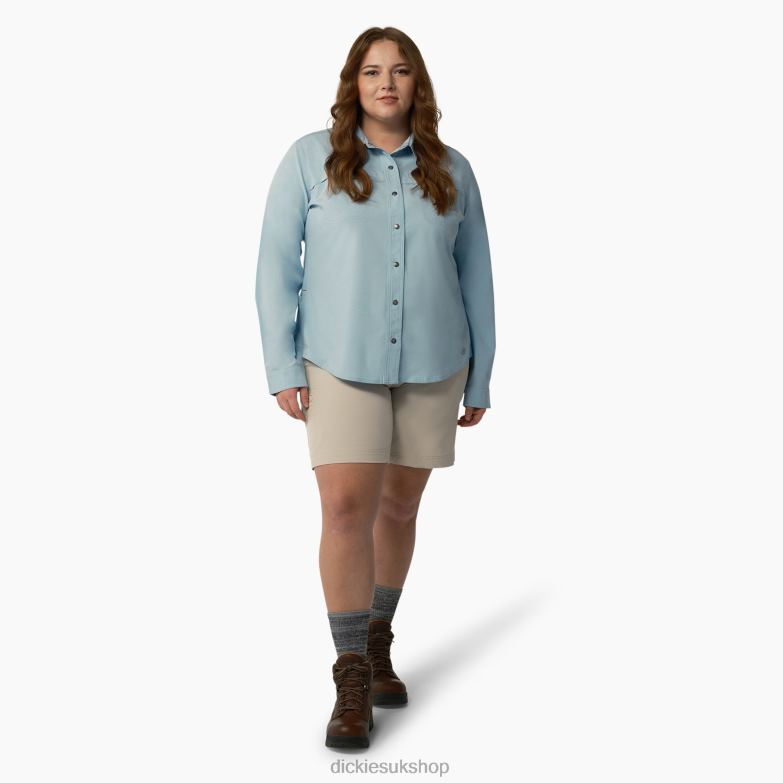 Plus Cooling Roll-Tab Work Shirt Women Dickies Clear Blue (EUD) 88T841684 Work Apparel