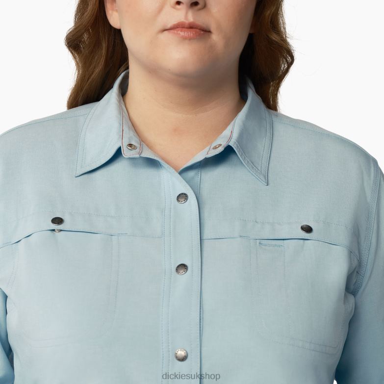 Plus Cooling Roll-Tab Work Shirt Women Dickies Clear Blue (EUD) 88T841684 Work Apparel
