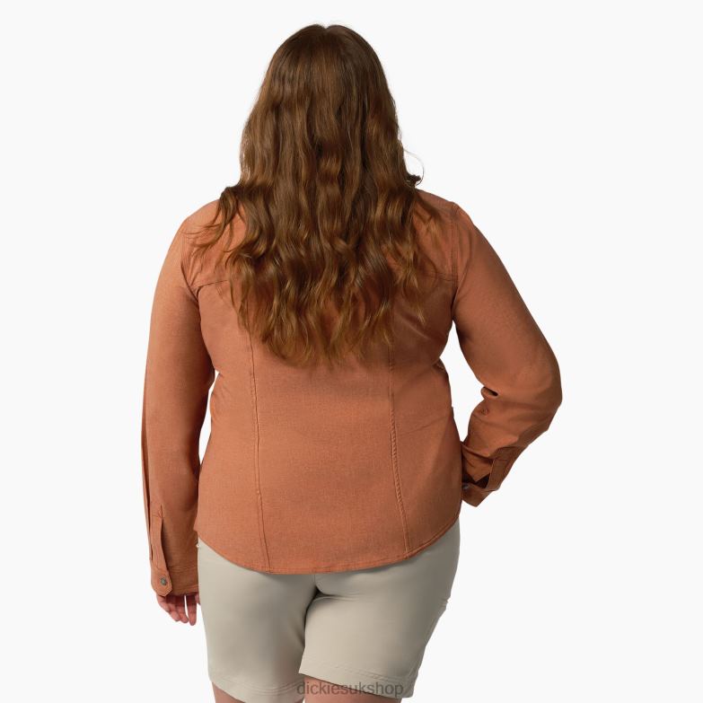 Plus Cooling Roll-Tab Work Shirt Women Dickies Copper Heather (EH2) 88T841683 Work Apparel