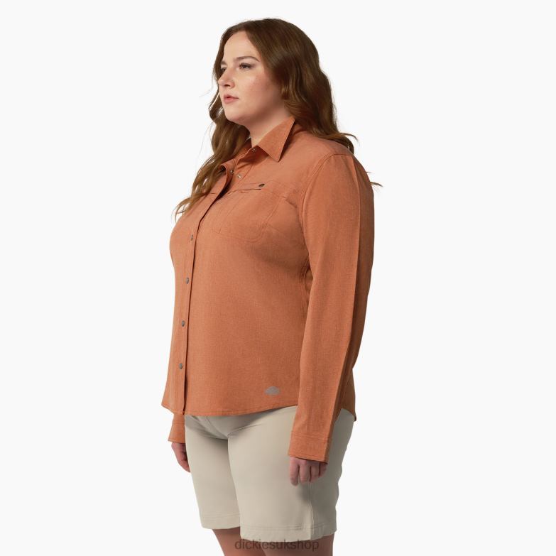 Plus Cooling Roll-Tab Work Shirt Women Dickies Copper Heather (EH2) 88T841683 Work Apparel