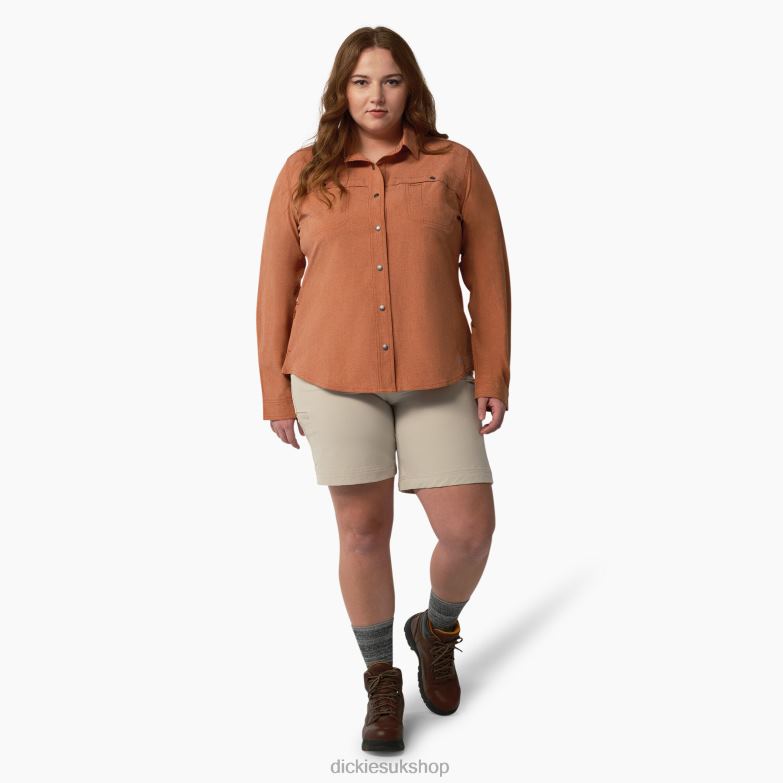 Plus Cooling Roll-Tab Work Shirt Women Dickies Copper Heather (EH2) 88T841683 Work Apparel