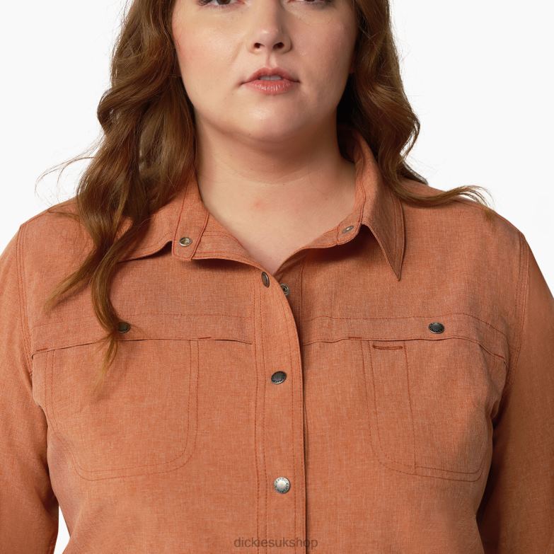 Plus Cooling Roll-Tab Work Shirt Women Dickies Copper Heather (EH2) 88T841683 Work Apparel