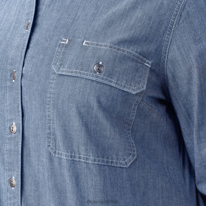 Plus Long Sleeve Chambray Roll-Tab Work Shirt Women Dickies Stonewashed Light Blue (LSW) 88T842125 Work Apparel