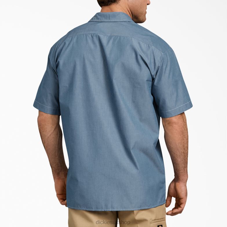 Relaxed Fit Short Sleeve Chambray Shirt Men Dickies Blue Chambray (BU) 88T84725 Work Apparel