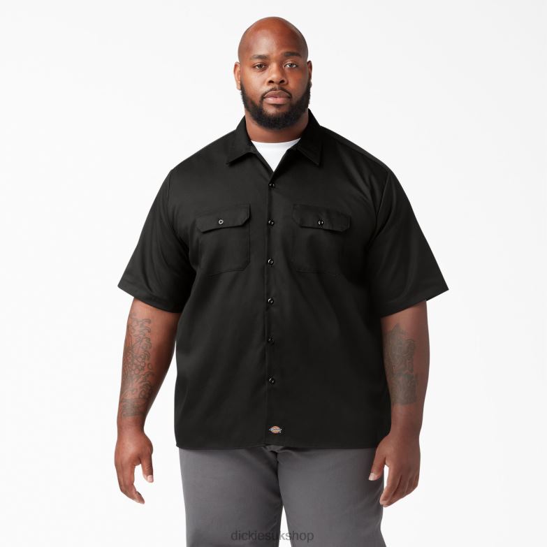 Relaxed Fit Short Sleeve Work Shirt Men Dickies Black (BK) 88T84596 Work Apparel