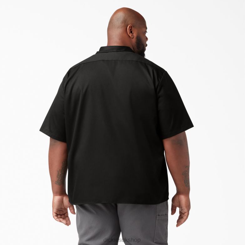 Relaxed Fit Short Sleeve Work Shirt Men Dickies Black (BK) 88T84596 Work Apparel