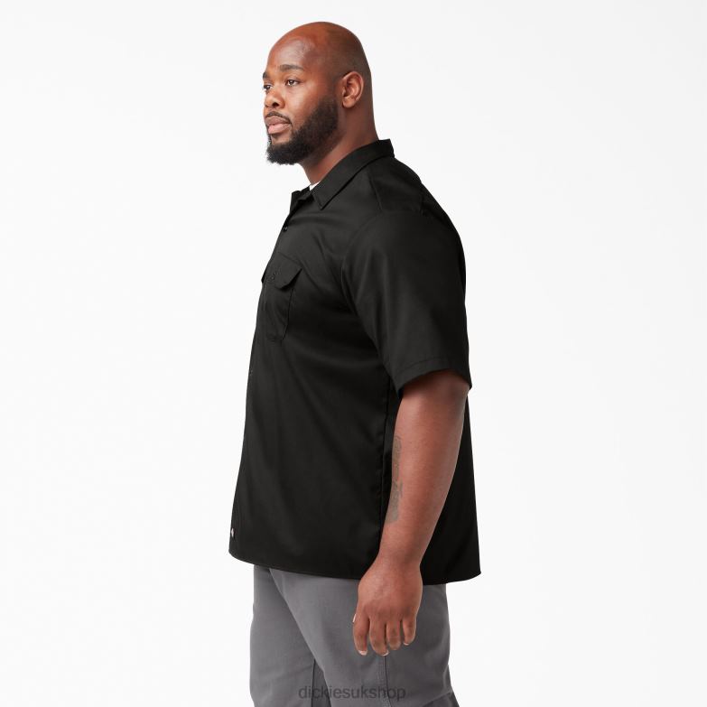 Relaxed Fit Short Sleeve Work Shirt Men Dickies Black (BK) 88T84596 Work Apparel