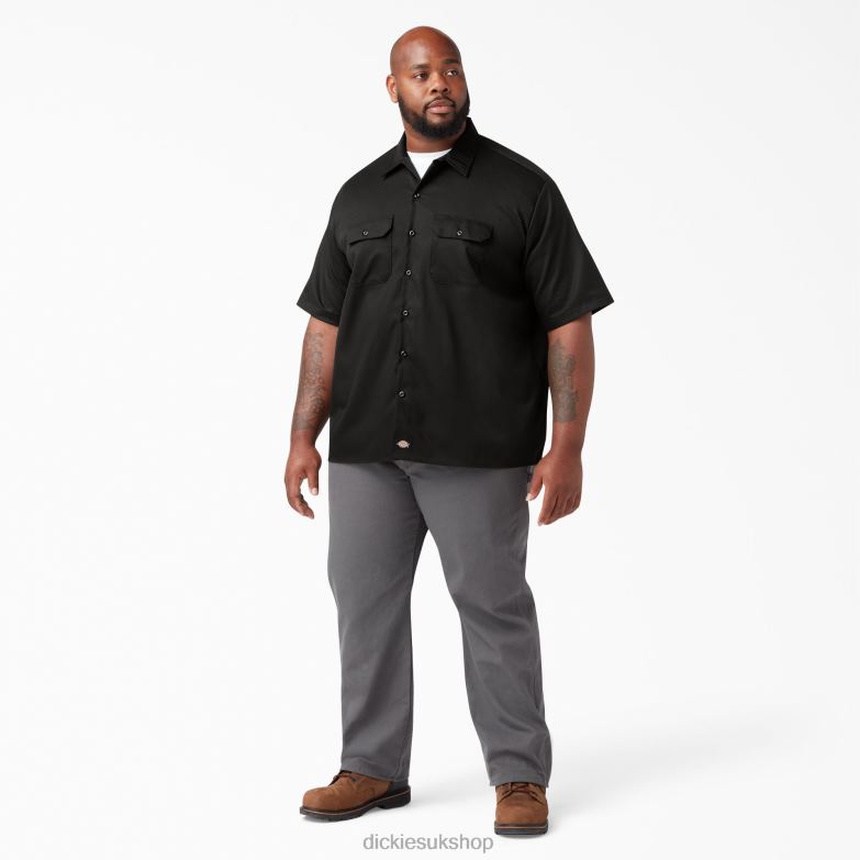 Relaxed Fit Short Sleeve Work Shirt Men Dickies Black (BK) 88T84596 Work Apparel