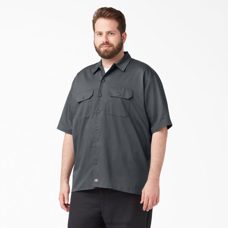 Relaxed Fit Short Sleeve Work Shirt Men Dickies Charcoal Gray (CH) 88T84597 Work Apparel